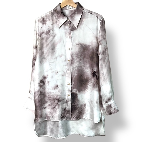 ARITZIA LE FOU WILFRED 100% Silk Cloud Dyed Long Sleeve Shirt Hi-Lo Hem Sz S - Picture 1 of 9
